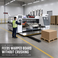 Machine de fabrication de boîtes en carton avec impression flexo multicolore, rainurage, découpe, alimentation par bord non écrasable et réglage en un clic