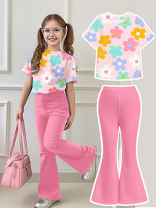 Abbigliamento per Ragazze, Alla Moda per Primavera, Estate, Autunno, <span class=keywords><strong>Pantaloni</strong></span> a Zampa Corti con Maniche Corte per Ragazze, per Uso Esterno - Product Image 1