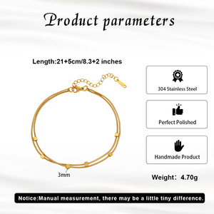 Venta al por mayor de fábrica: Tobillera ajustable de acero inoxidable chapada en oro de 18 quilates, impermeable, con cuentas geométricas, a la moda, para mujer. - Product Image 4