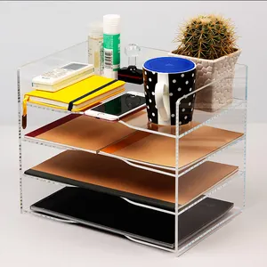 Hochwertige Fabrik Großhandel Clear 4 Tier Caddy Bürobedarf Schreibwaren Lagerung Acryl Schreibtisch Datei Organizer