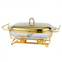 Nouveau Réchaud de Buffet Commercial de Luxe en Verre Doré à Double Compartiment, Capacité 3L, Chauffé à l'Alcool, avec Support en Fer pour Aliments de Buffet