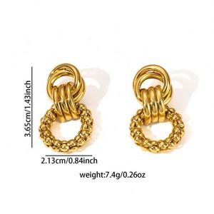 Pendientes de Cadena con Diseño Geométrico, Estilo Coreano, Color Dorado, para Mujer - Product Image 5