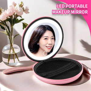 US Overseas Warehouse Portable Miroir Embrayage Voyage Cosmétique Bijoux Cas Rond En Cuir Dur Cosmétique Cas Avec Led Miroir - Product Image 5