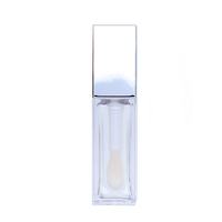Flacon vide carré pour gloss à lèvres de 10 ml, à paroi épaisse, transparent, avec bouchon carré électroplaqué or ou argent
