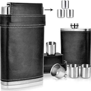 Personalized Leather Wine Flask Sleeve Travel Waterproof Cowhide Whisky Hip Flask <b>Set</b> Cover Custom Logo Camping Wine Case Sleeve - Product Image 3