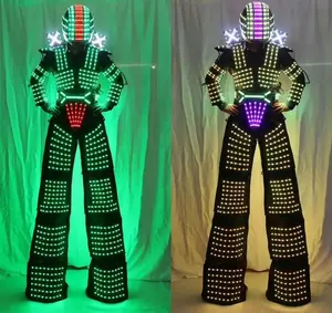 Roupa de fantasia inteligente colorida, traje de robô com luzes led palco dança desempenho