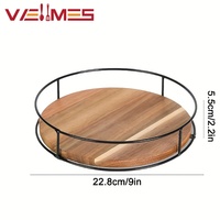 Plateau tournant rotatif à 360 degrés Lazy Susan en bois et métal pour épices, condiments, comptoir de cuisine et armoire
