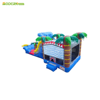Château gonflable commercial pour jardin, palmier, trampoline, toboggan aquatique tropical, combo, maison de rebond