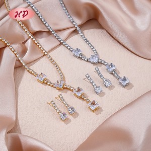 Conjuntos de Joyería Nupcial Hengdian Chapados en Oro de 18K con Pendientes y Collar de Circón a la Moda para Mujer para Aniversario - Product Image 3