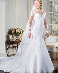 Nouvelles robes de mariée blanches à manches longues en dentelle pour femmes - Product Image 2