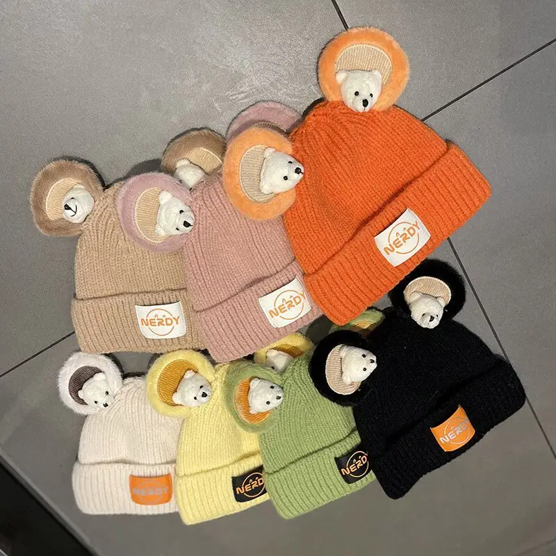 Carino Panda all'ingrosso Jacquard personalizzato a costine pompon donna caldo inverno ricamato lana cranio berretto lavorato a maglia cappelli in maglia Bobble