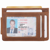 Dompet ramping kulit Full Grain Logo kustom untuk pria, dompet kartu RFID gaya antik dengan Magnet kuat & saku depan klip uang