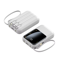 Batterie externe compacte 20000 mAh 20W avec quatre câbles de charge rapide, chargeur portable, alimentation numérique grande capacité