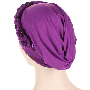 Q30334, turbante africano bohemio con trenza dorada <span class=keywords><strong>de</strong></span> estilo étnico para mujer, cubierta <span class=keywords><strong>de</strong></span> retazos para la cabeza del cabello, gorro envolvente para quimio, sombrero musulmán - Product Image 6