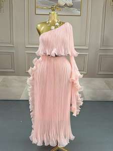 Miyake mode Design robe épaule inclinée couleur unie lâche vêtements pour femmes longueur moyenne robes élégantes 2025 été nouveau - Product Image 5