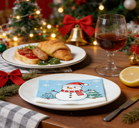 Serviettes en papier pour fête de Noël, motif bonhomme de neige, dessin animé mignon, flocons de neige imprimés, décoration de table hivernale pour la veille de Noël, fournitures pour fête de Noël