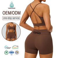 Ensemble athlétique 2 pièces pour femme en Spandex/Nylon, séchage rapide, soutien-gorge de sport, short ajusté, bretelles spaghetti, taille élastique pour le Pilates