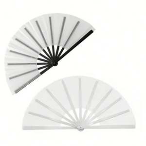 Abanicos de mano plegables de 33 cm (13 pulgadas) para sublimación, de poliéster y plástico, blancos y negros, con sonido de clic - Product Image 2