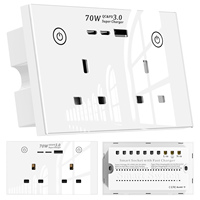 Prise intelligente WiFi Tuya, double prise UK avec charge rapide USB A+C 70W, chargeur universel 3.0 PD 147mm, prise intelligente pour la maison