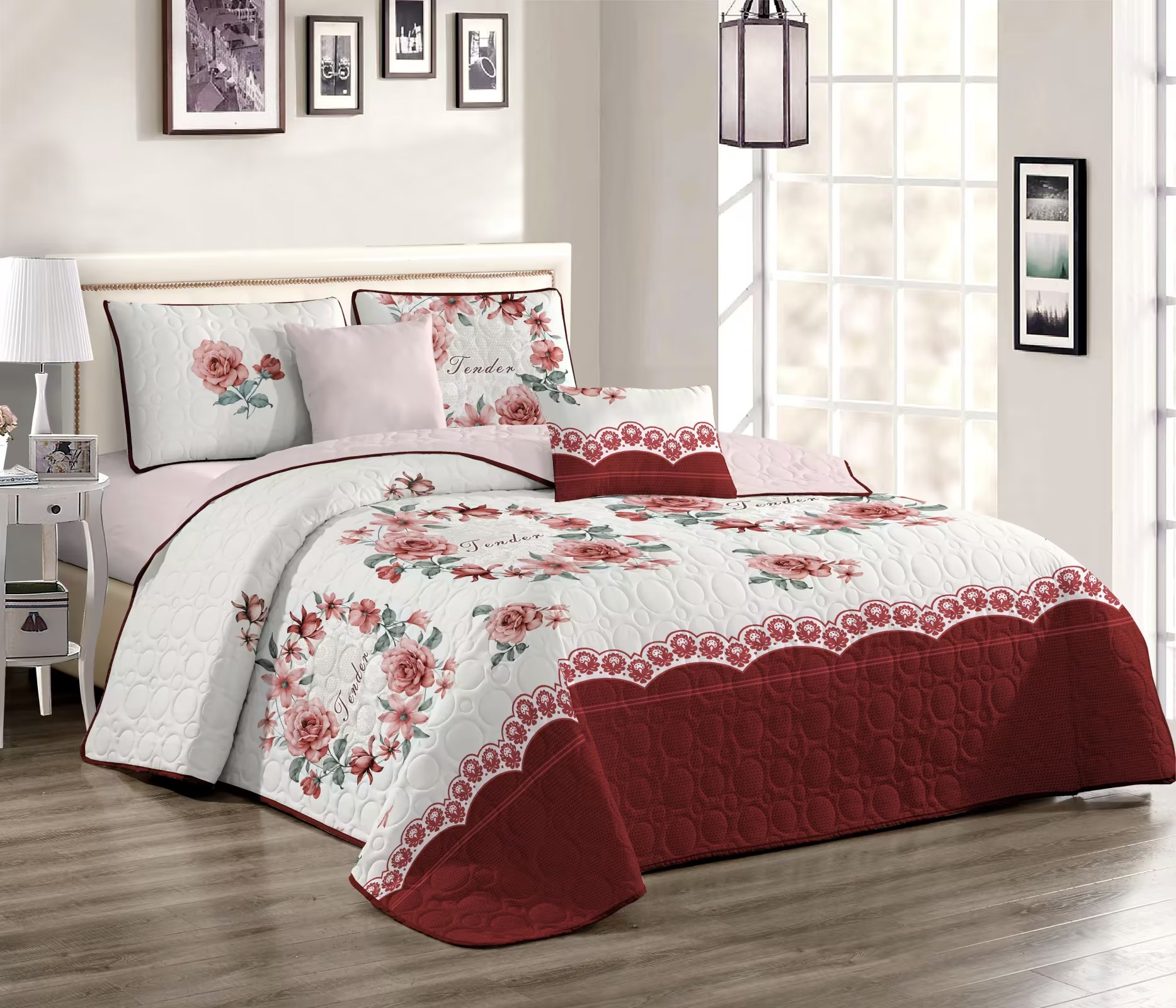 Custom Bloemen Gewatteerd Dekbed Spread Ultrasoon Bloemen Quilt Set Zachte Microfiber Bloemen Gewatteerde Bedsprei