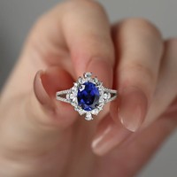 Bague en argent sterling 925 de qualité supérieure avec saphir bleu royal de 3 carats cultivé en laboratoire, pour un cadeau de mariage ou d'anniversaire