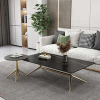 Table basse moderne italienne en marbre naturel avec base en acier inoxydable, ensemble de table centrale