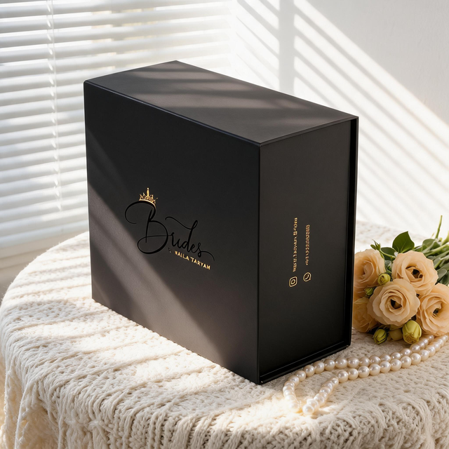 Custom Black Rigid Paper Box Hot Stamping Luxury Gift Packaging Box for Wedding Bridal Jewelry Cosmetic Perfume Present Storage