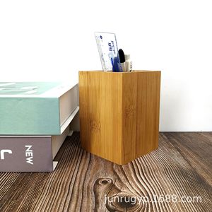 Portalápices de madera cuadrado de bambú, organizador de escritorio, caja de almacenamiento para estudiantes y oficinas - Product Image 4