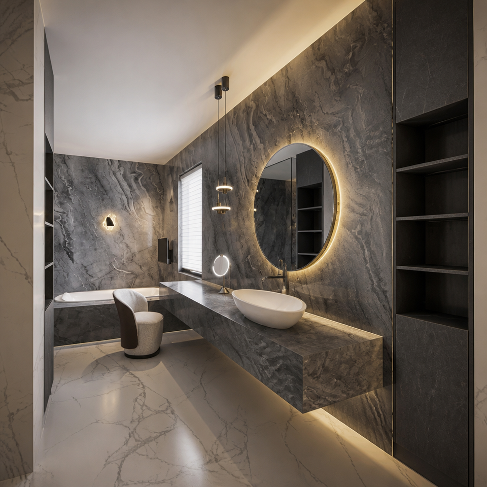 Luxury Wall Hung Bathroom Vanity with Marble Countertop Vessel Basin ...