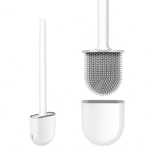Brosse de nettoyage WC en silicone à deux sections avec manche en plastique TPR souple, offre spéciale - Product Image 1
