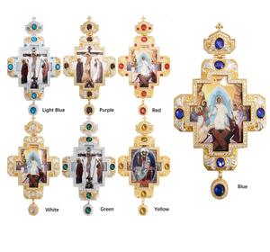 ZD066 Novissima Croce Pettorale da Vescovo della Chiesa Greca Ortodossa Europea Collana in Ottone Dorato 18K con Pietre e Immagine Personalizzabili - Product Image 6