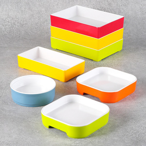Rectangular Melamine <b>Plate</b> Set Stackable Solid Color For Hotel Party Commercial Use - Product Image 2