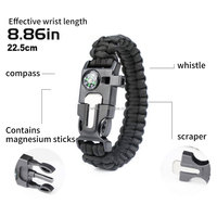 Bracelet de survie tactique multisports d'extérieur avec sifflet, allume-feu, boussole, paracorde, étanche, antichoc, écologique et léger