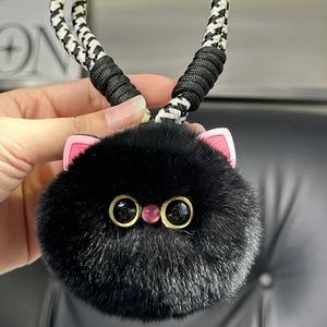 Breloque de sac en vraie fourrure de lapin Rex écologique et douce - Porte-clés <span class=keywords><strong>pompon</strong></span> moelleux avec cordon en cuir - Accessoire de sac mignon - Cadeau - Product Image 2