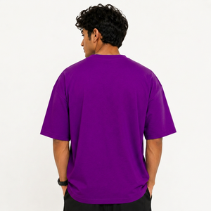 Camiseta de punto informal de manga corta con cuello redondo 100% algodón morado de talla grande para hombre, ajuste de jersey teñido liso de color sólido - Product Image 2