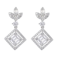 Boucles d'oreilles pendantes de luxe GRA en argent sterling 925 plaqué rhodium, motif trèfle carré, avec diamants Moissanite VVS pour femme