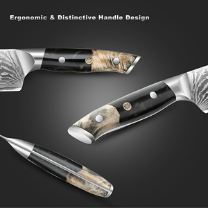 سكين شيف جديد بتصميم عصري مقاس 8 بوصات من الفولاذ الكربوني الدمشقي المصنوع من 67 طبقة - مقبض من الراتنج الأسود عالي اللمعان، مناسب لكل من اليد اليمنى واليسرى، صديق للبيئة للمطبخ - Product Image 3