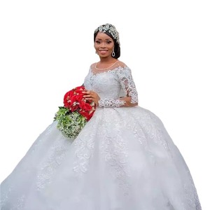 White Organza Ball Gown Wedding Dress O-Neck Princess Waistline Vintage Lace Up Bride Dress - Product Image 5