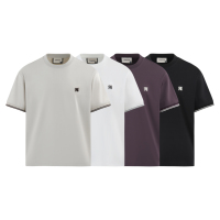 T-shirt décontracté pour homme en coton mercerisé 210g, sensation fraîche, coupe décontractée de luxe, broderie 3D brosse à dents, col rond, manches courtes