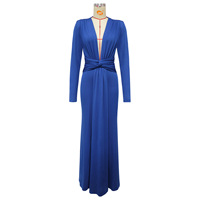 Robe longue sirène moulante à col en V profond et manches longues pour femme, avec taille torsadée et fronces, idéale pour les soirées et événements formels