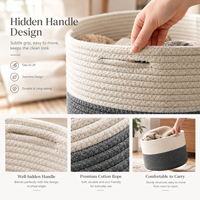 Panier à linge rond en corde de coton bicolore style nordique, grand format, avec poignées intégrées, pour vêtements, couvertures, serviettes, rangement de chambre d'enfant