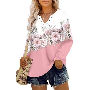 Blusa de moda de otoño informal suave con estampado floral y cuello en V de manga larga para mujer - Product Image 3