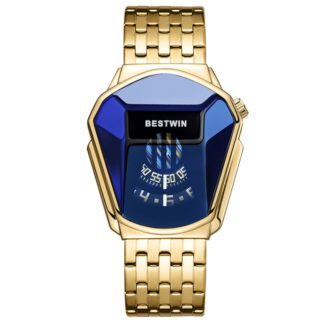 Hot BESTWIN Exclusive Car Shape Engine Stylish Punk Quartz Watches for Men Fashion Stainless Steel Waterproof LED Digital Watch