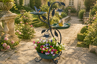 Solarbetriebene Eisen-Vogelfutterstation mit Blumentopf, Blatt-Haken, Saatgutspender, Vogelbad, Pagoden-Laterne und Gartendekoration