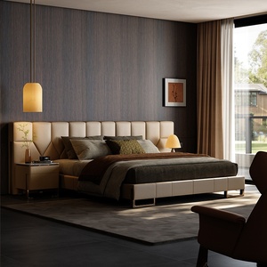 Set di Mobili Moderni per Camera da <span class=keywords><strong>Letto</strong></span> d'Albergo, <span class=keywords><strong>Letto</strong></span> <span class=keywords><strong>Matrimoniale</strong></span> in Vera Pelle con Struttura in Legno e Rivestimento in Pelle Morbida - Product Image 3