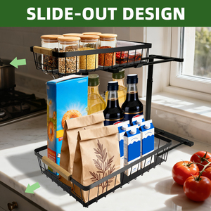 Étagère de rangement sous l'évier à 2 niveaux en métal, <span class=keywords><strong>panier</strong></span> de rangement pour armoire de cuisine avec tiroir <span class=keywords><strong>coulissant</strong></span> - Product Image 6