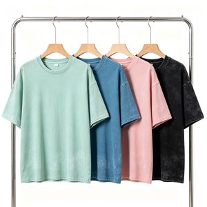 Camiseta de Hombre 100% Algodón Puro con Lavado Ácido, Cuello Redondo Oversize, Logo Personalizado, Hombro Caído, Estilo Urbano Premium de Alto Gramaje - Product Image 1