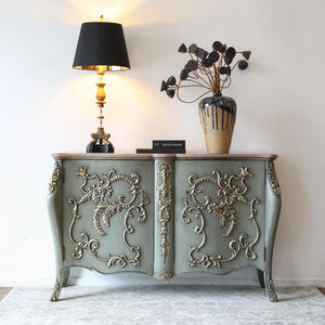 Aparador de Madera Maciza de Estilo Retro Francés, Mueble de Entrada de Estilo Neoclásico con Decoración Tallada, Almacenamiento Personalizable para el Hogar o Uso en Hoteles - Product Image 1