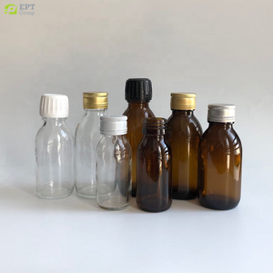 Mini Botella <span class=keywords><strong>de</strong></span> Vidrio Transparente Ámbar <span class=keywords><strong>para</strong></span> Jugo o <span class=keywords><strong>Jarabe</strong></span>, con Cuello ROPP y Tapa Plateada, <span class=keywords><strong>para</strong></span> Bebidas Saludables y Alimentos - Product Image 1