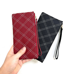 Ando <b>Bag</b> Genuine Cowhide Leather Long Wallet Diamond Stitch Zipper Wristlet <b>Clutch</b> for Women - Product Image 1